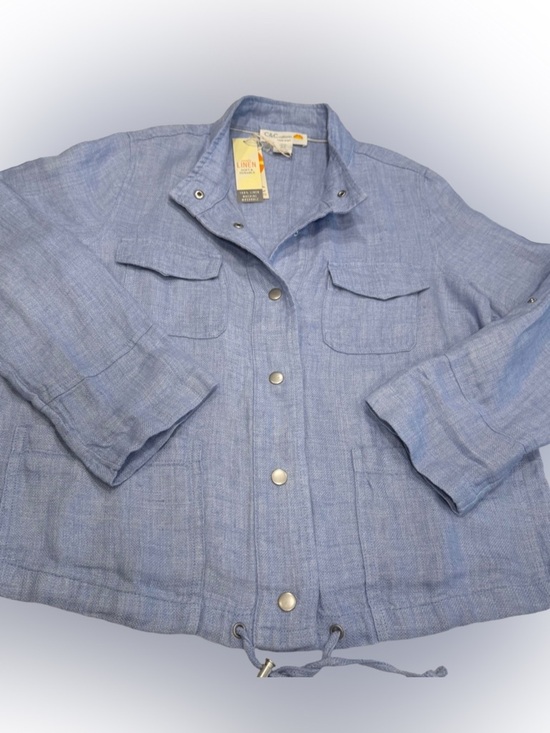 C&C California Jackets & Blazers - C & C California blue LINEN Utility Jacket  Snap Close Pockets Sz M NWT